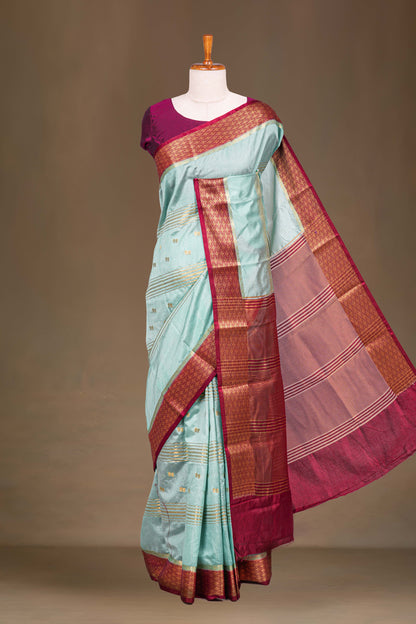 Teal raw silk zari butta saree