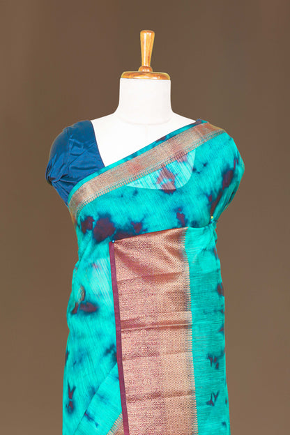 Teal striped pallu linen saree