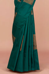 Teal zari motif silk saree