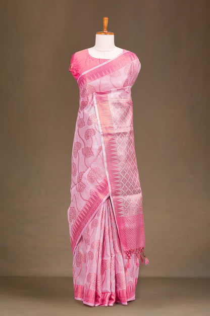 Tissue Saree Floral Leaf Motifs