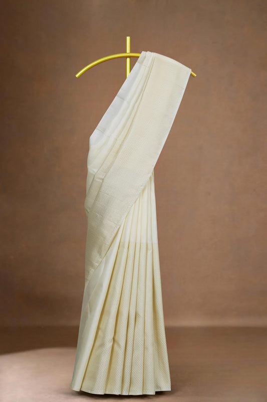 Traditional ivory white silk saree
