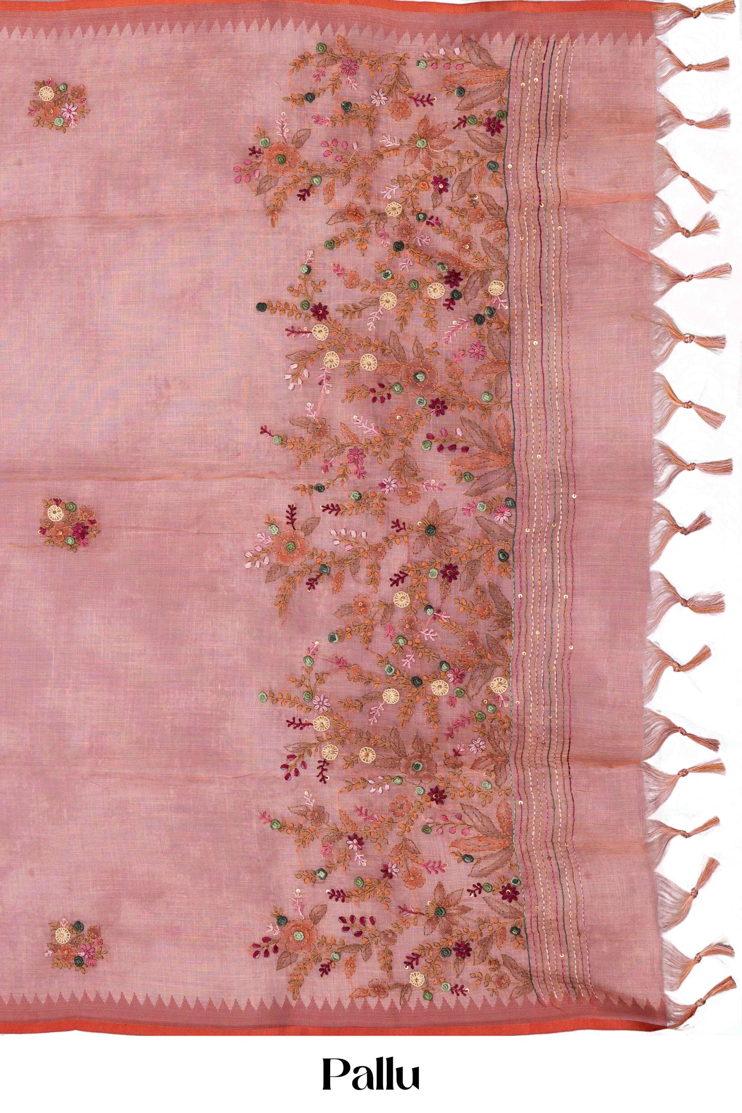 Traditional peach linen sarees