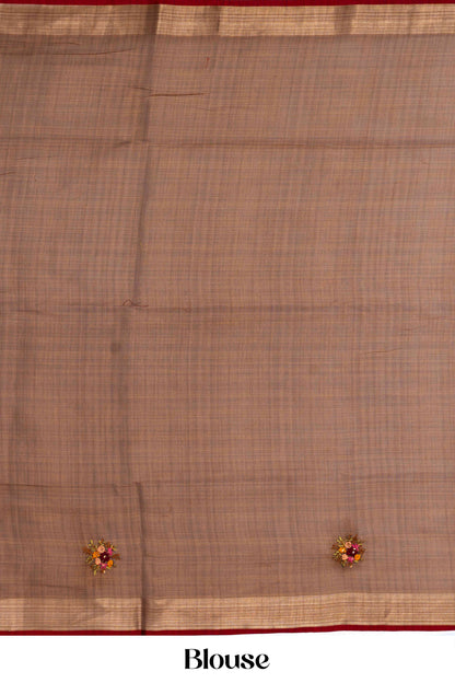 Traditional reddish orange linen saree