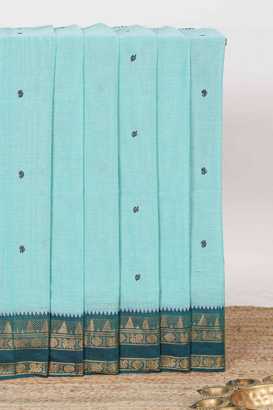 Turquoise Green butta chettinad cotton saree