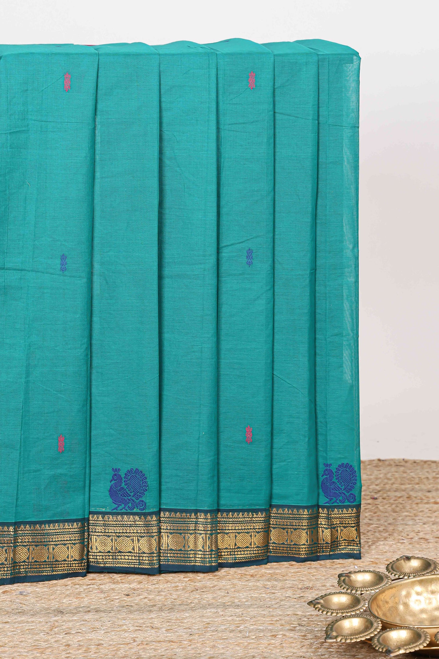 Turquoise Green floral butta kanchi cotton saree