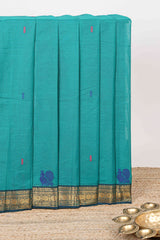 Turquoise Green floral butta kanchi cotton saree