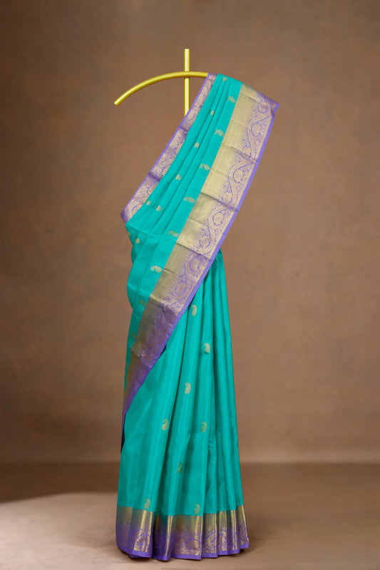 Turquoise Kanchipuram silk saree