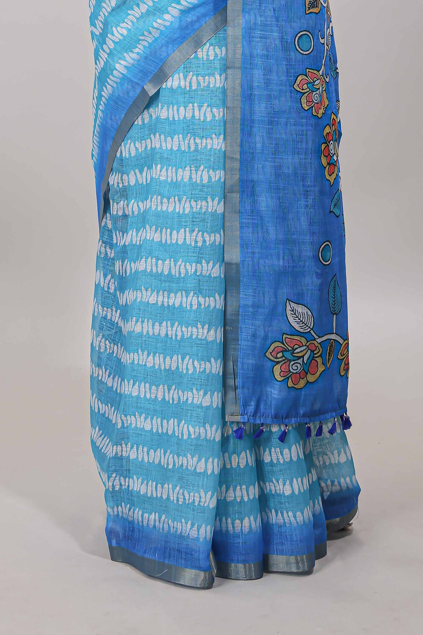  Turquoise blue floral printed pallu saree

