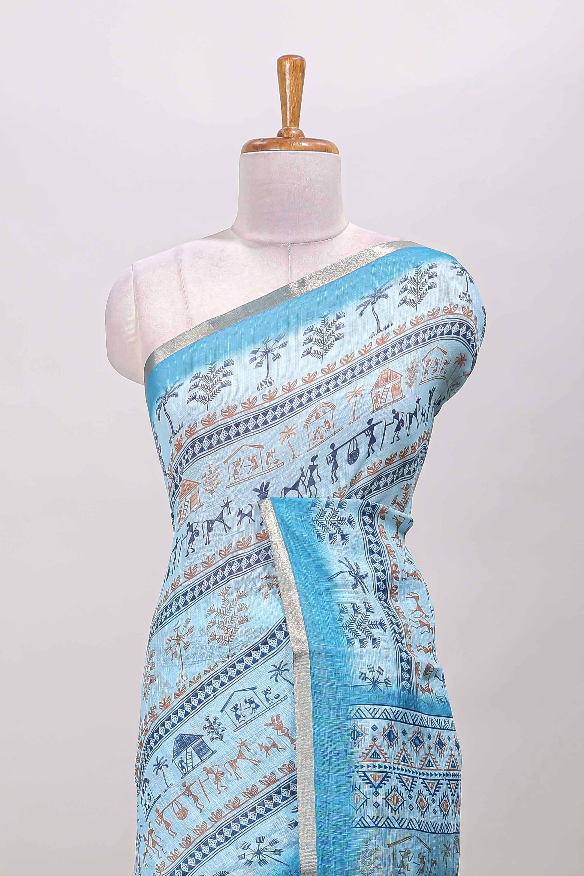 Turquoise blue self zari border