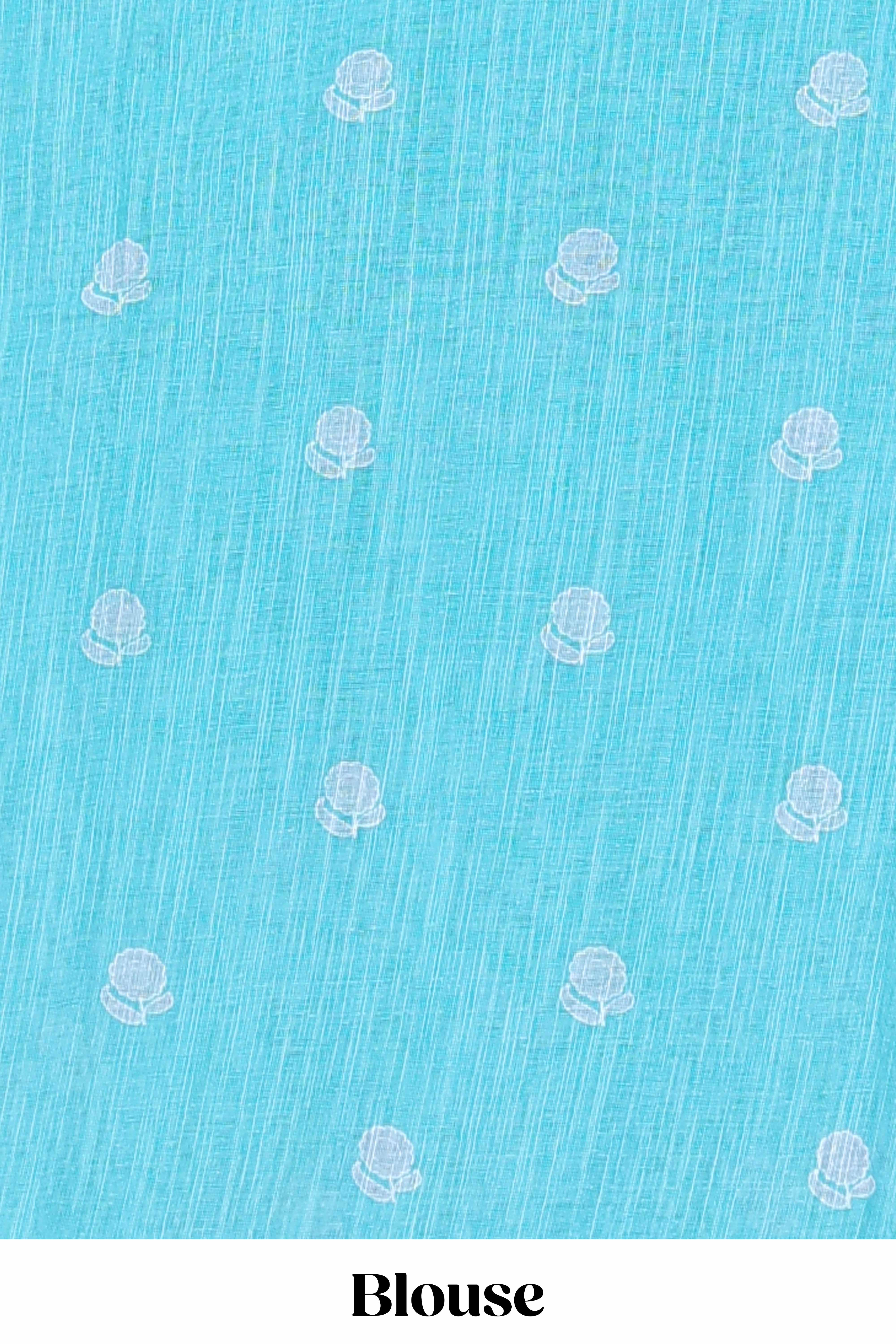 Turquoise cotton linen saree for daily wear