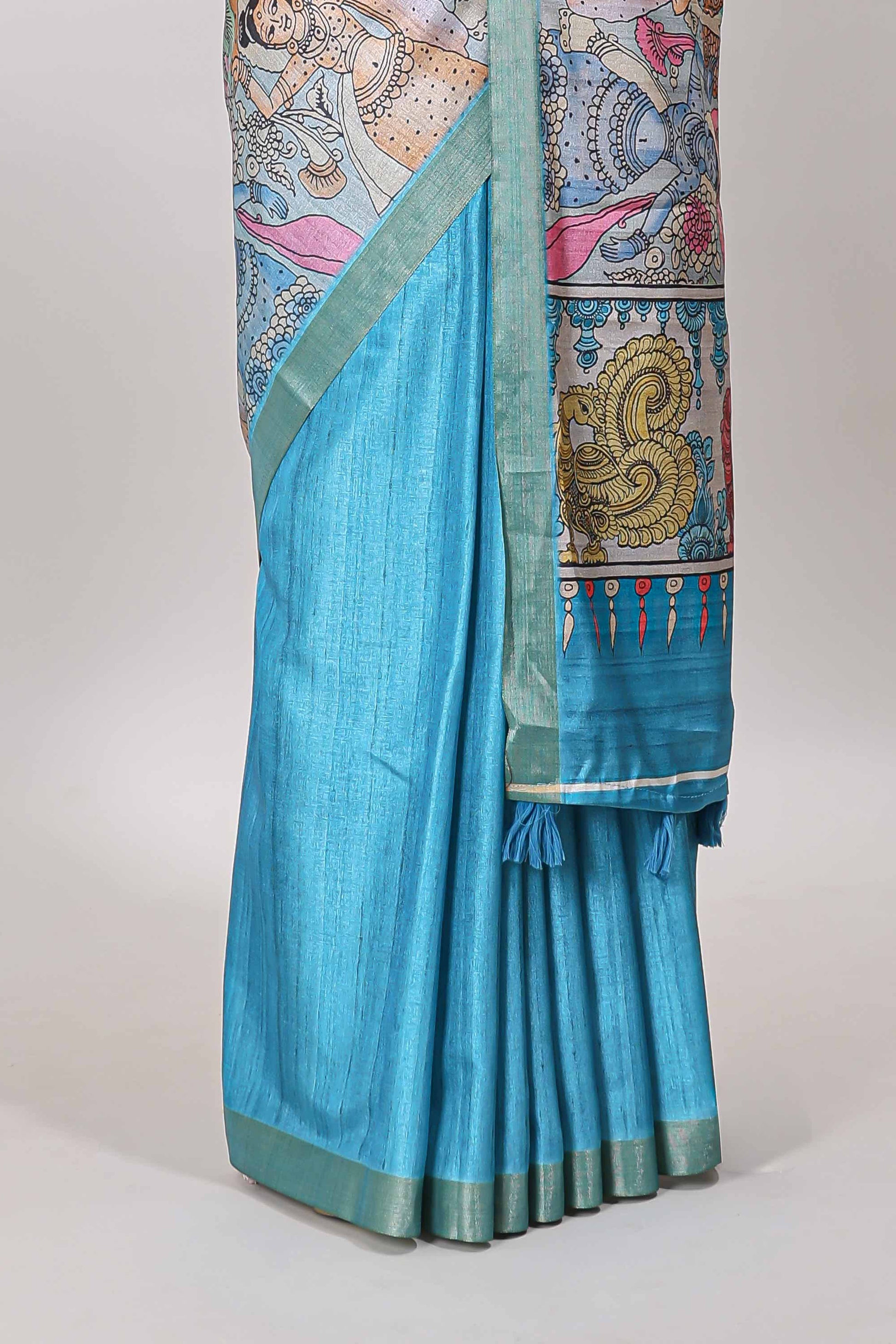 Turquoise dola silk pallu design saree