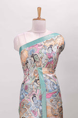 Turquoise dola silk zari border saree