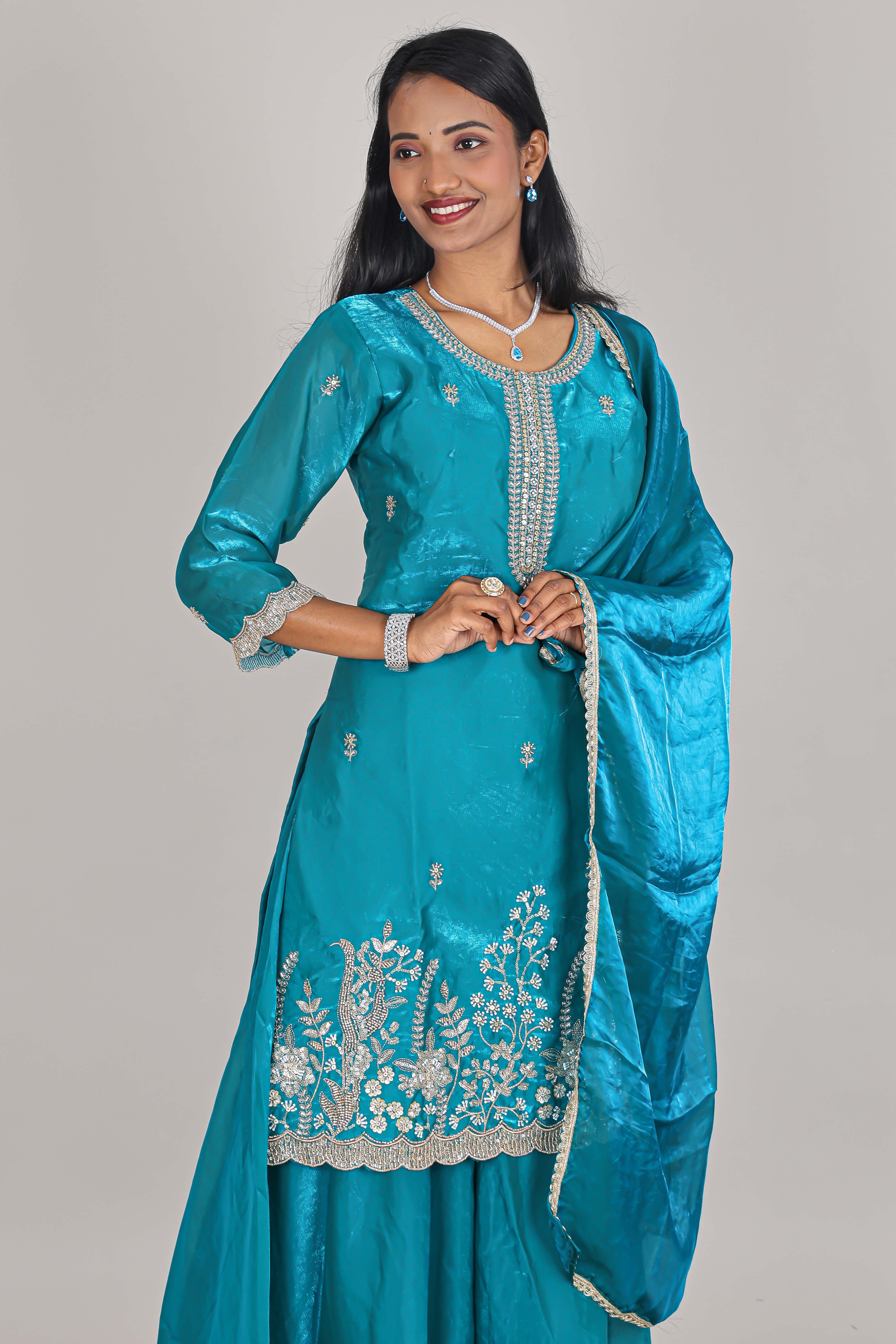 Turquoise embroidered sharara