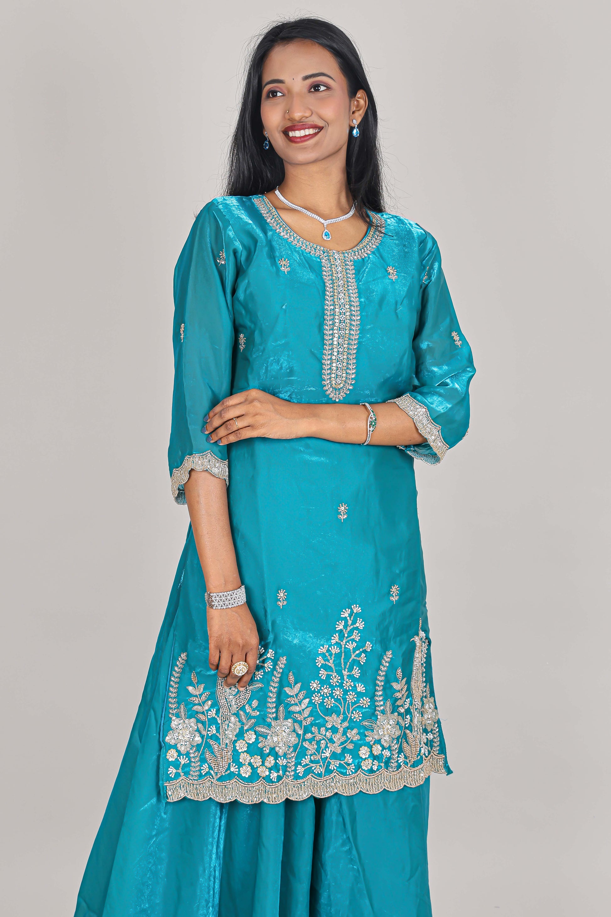Turquoise festive sharara outfit