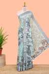 Turquoise floral print Chirala cotton saree