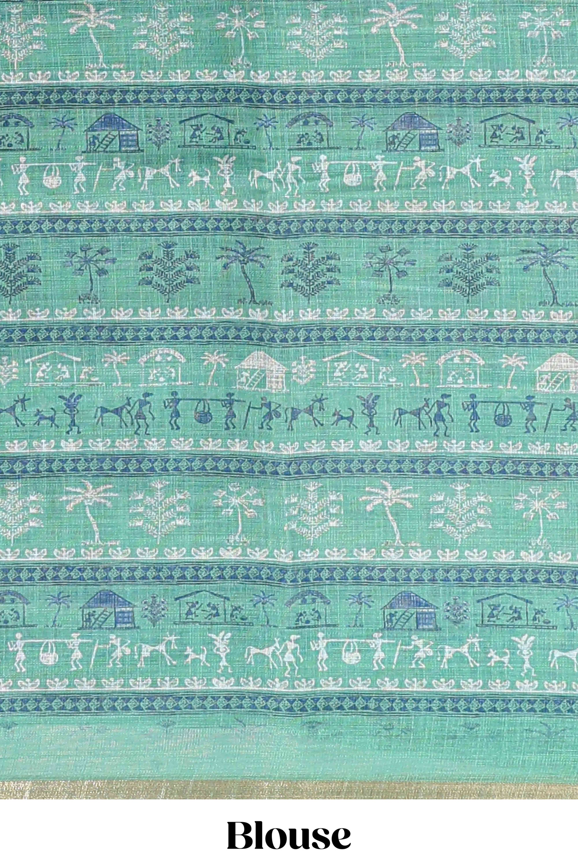  Turquoise green casual linen saree