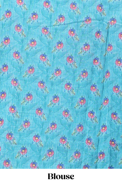  Turquoise green casual linen sarees