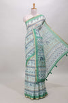 Turquoise green warli print linen cotton saree