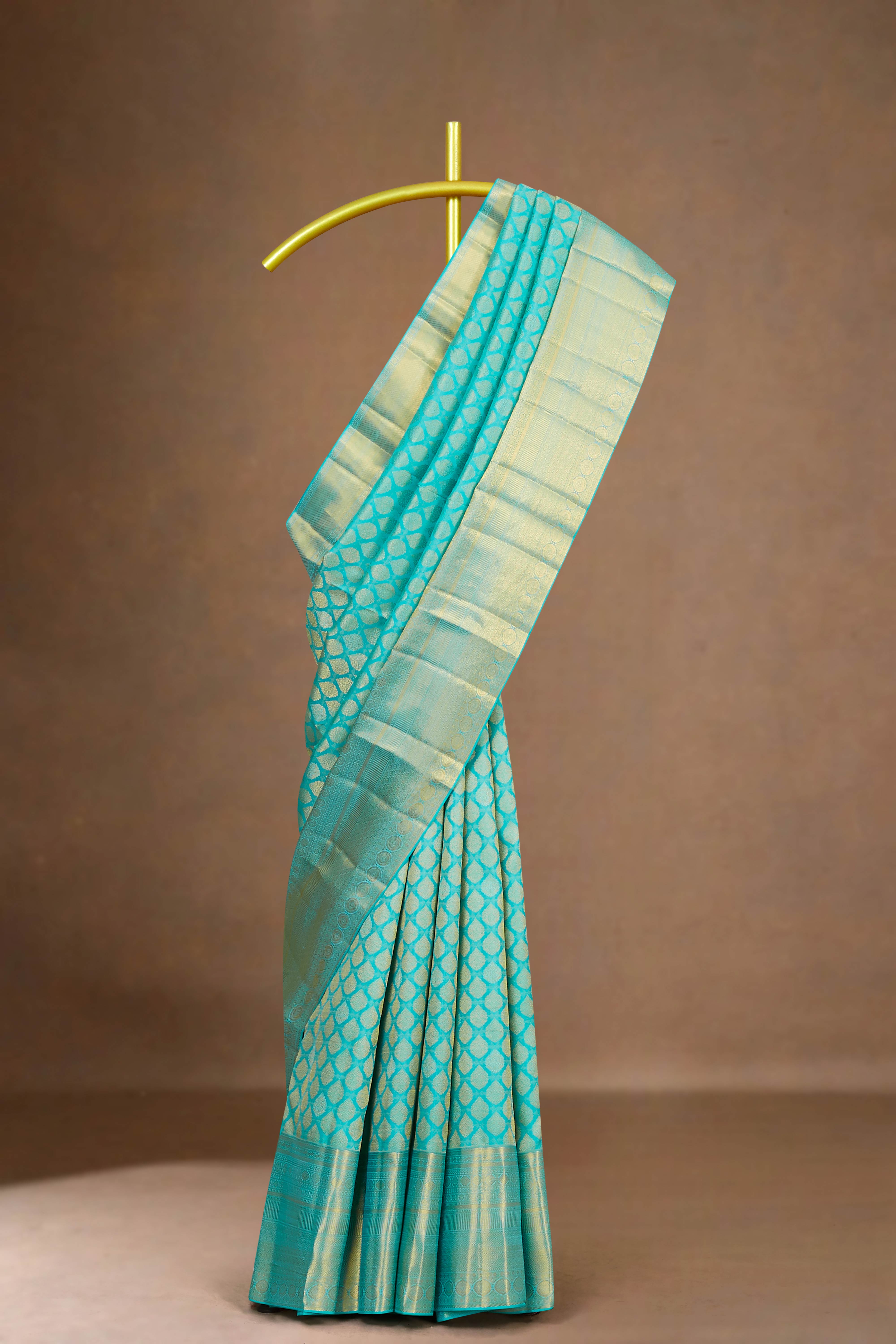 Turquoise pattu silk saree