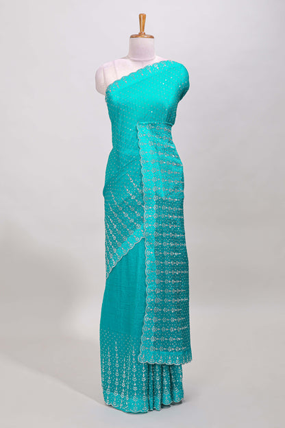 Turquoise scallop border saree