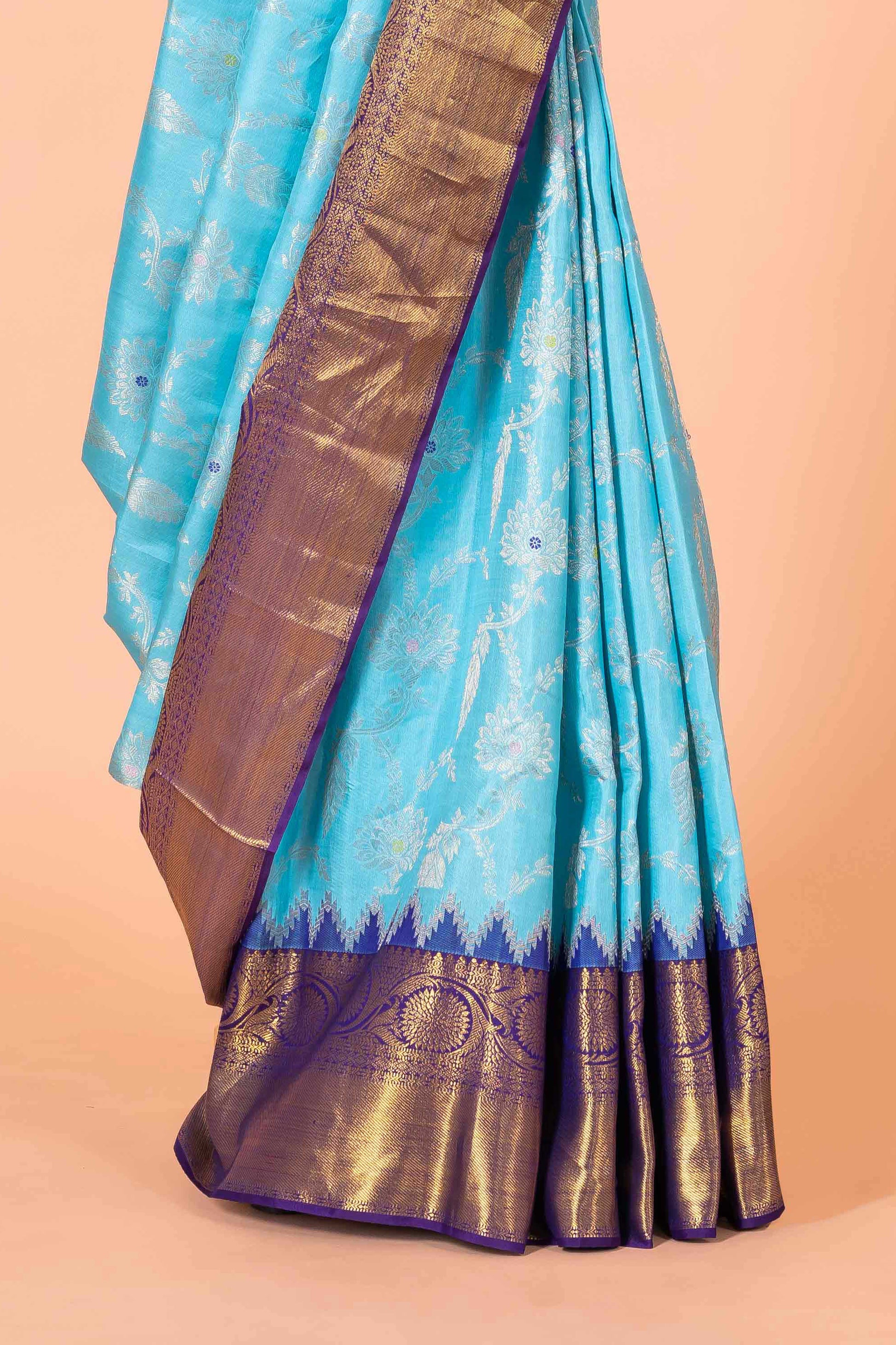 Turquoise zari saree
