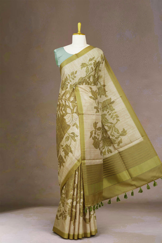 Tussar green silk weave 