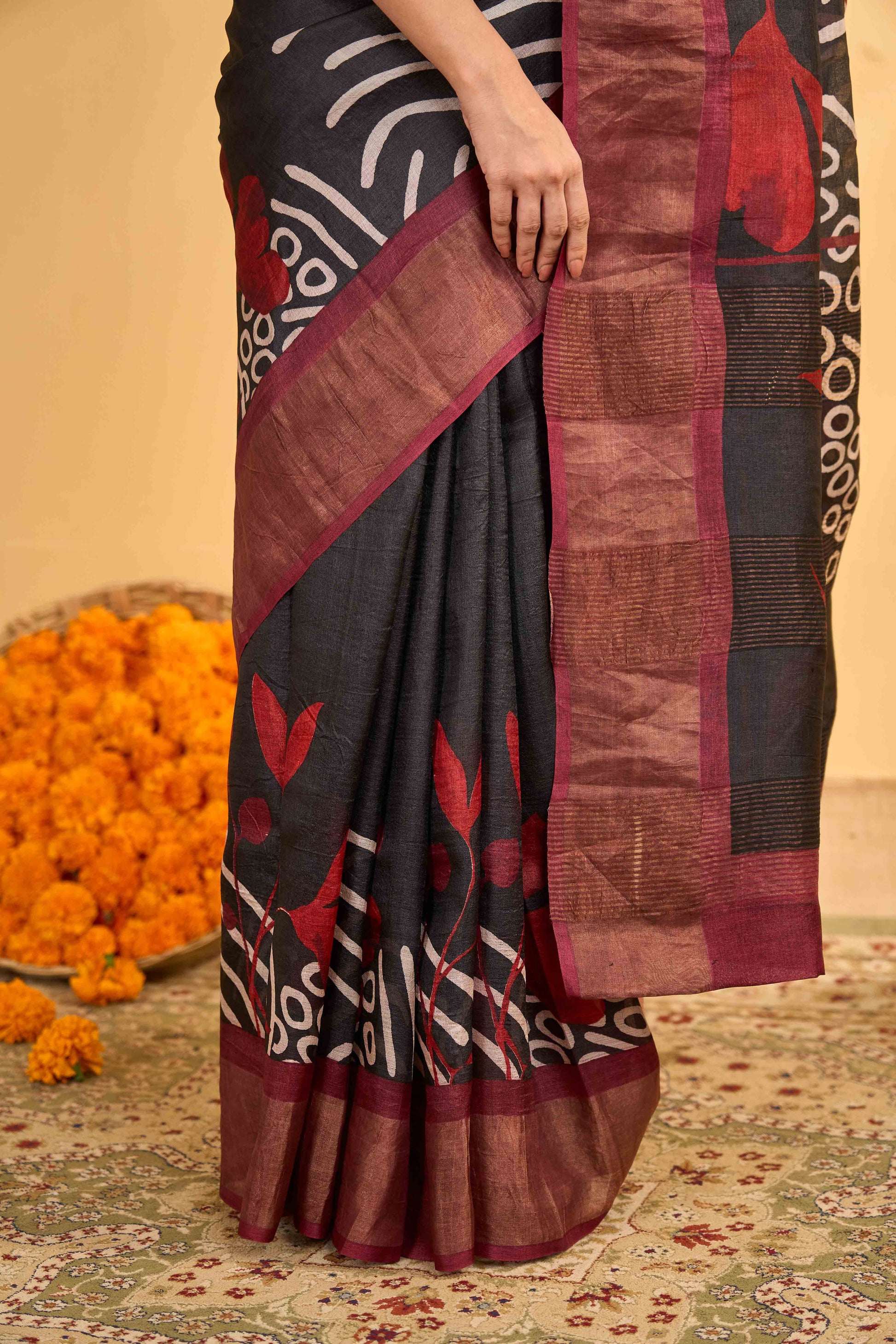 Tussar silk saree with contrast border
