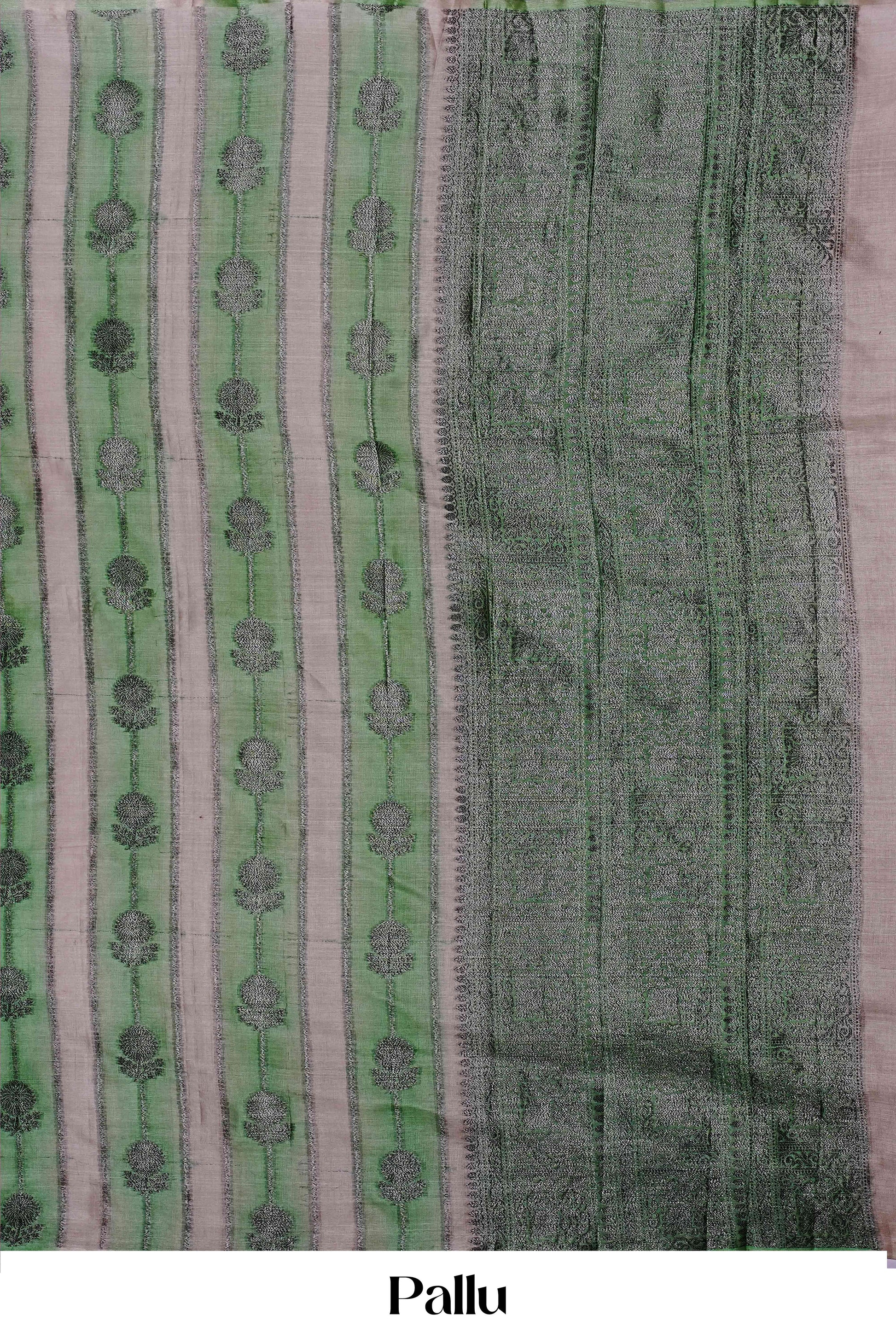 Tussar silk saree with green stripes