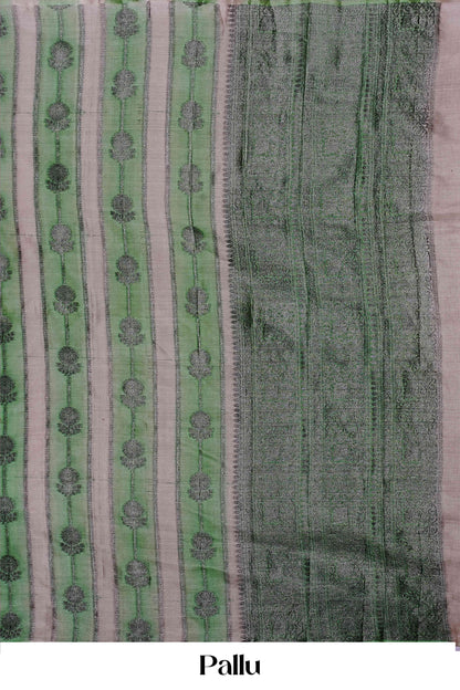Tussar silk saree with green stripes