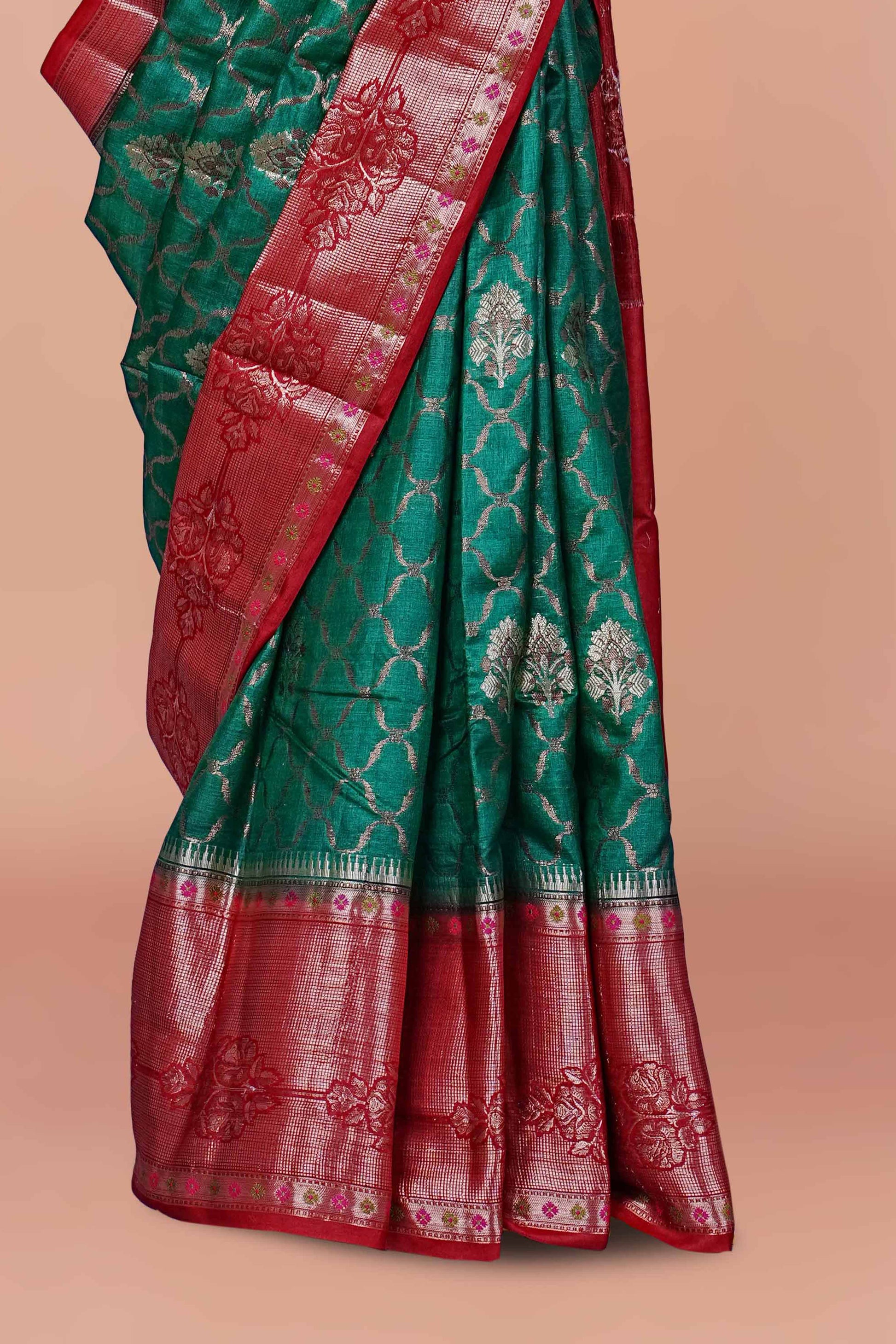Tussar silk saree with silver zari