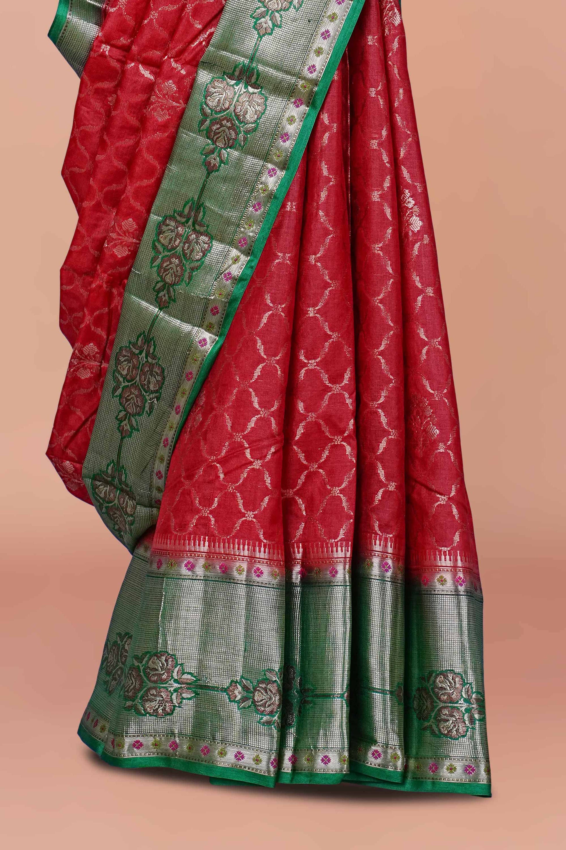 Tussar silk saree with silver zari floral