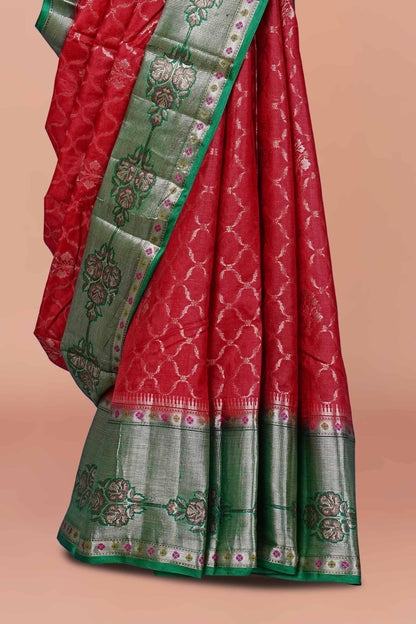 Tussar silk saree with silver zari floral