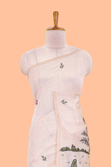 Village print pallu munga cotton drape