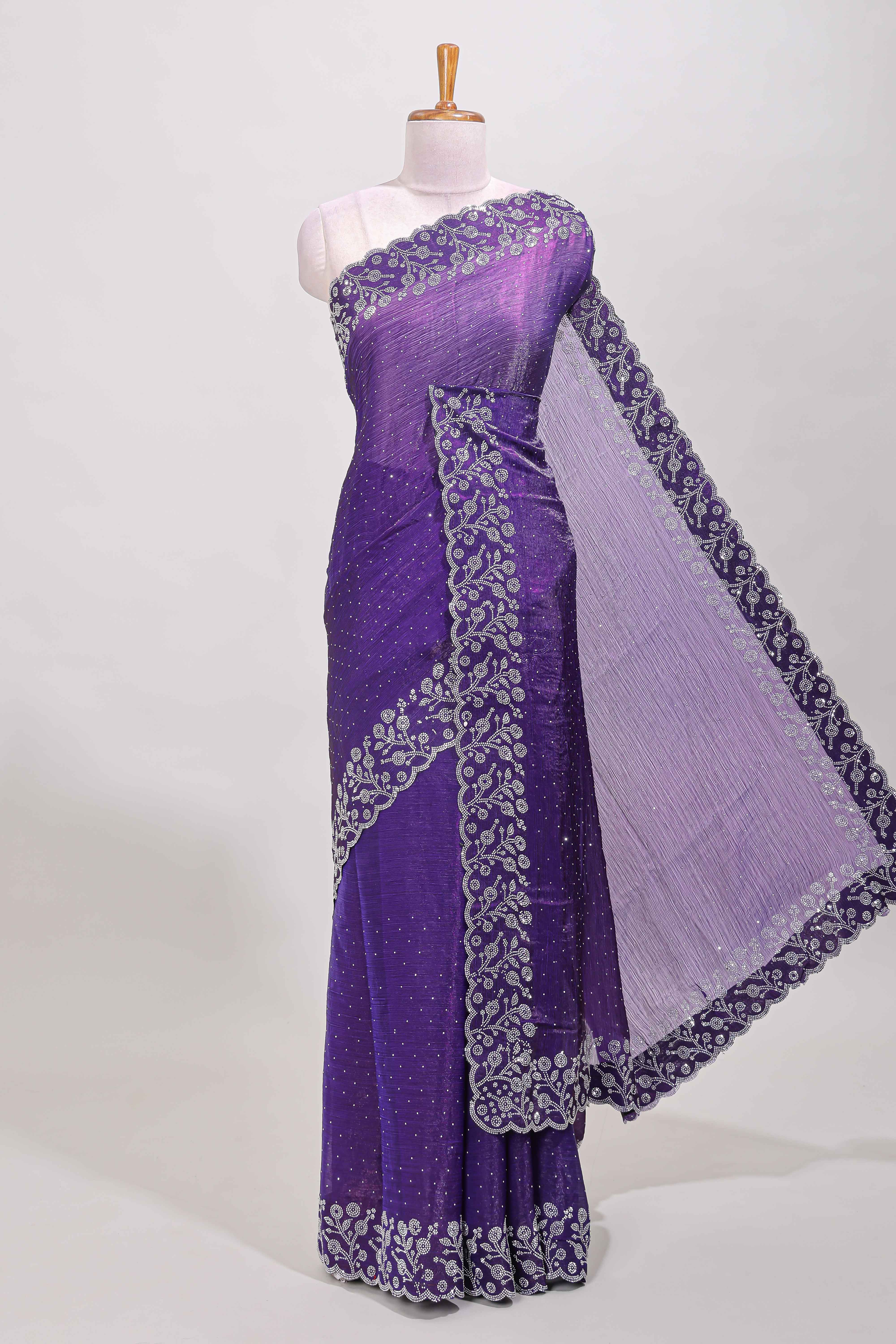 Violet color dotted stone saree
