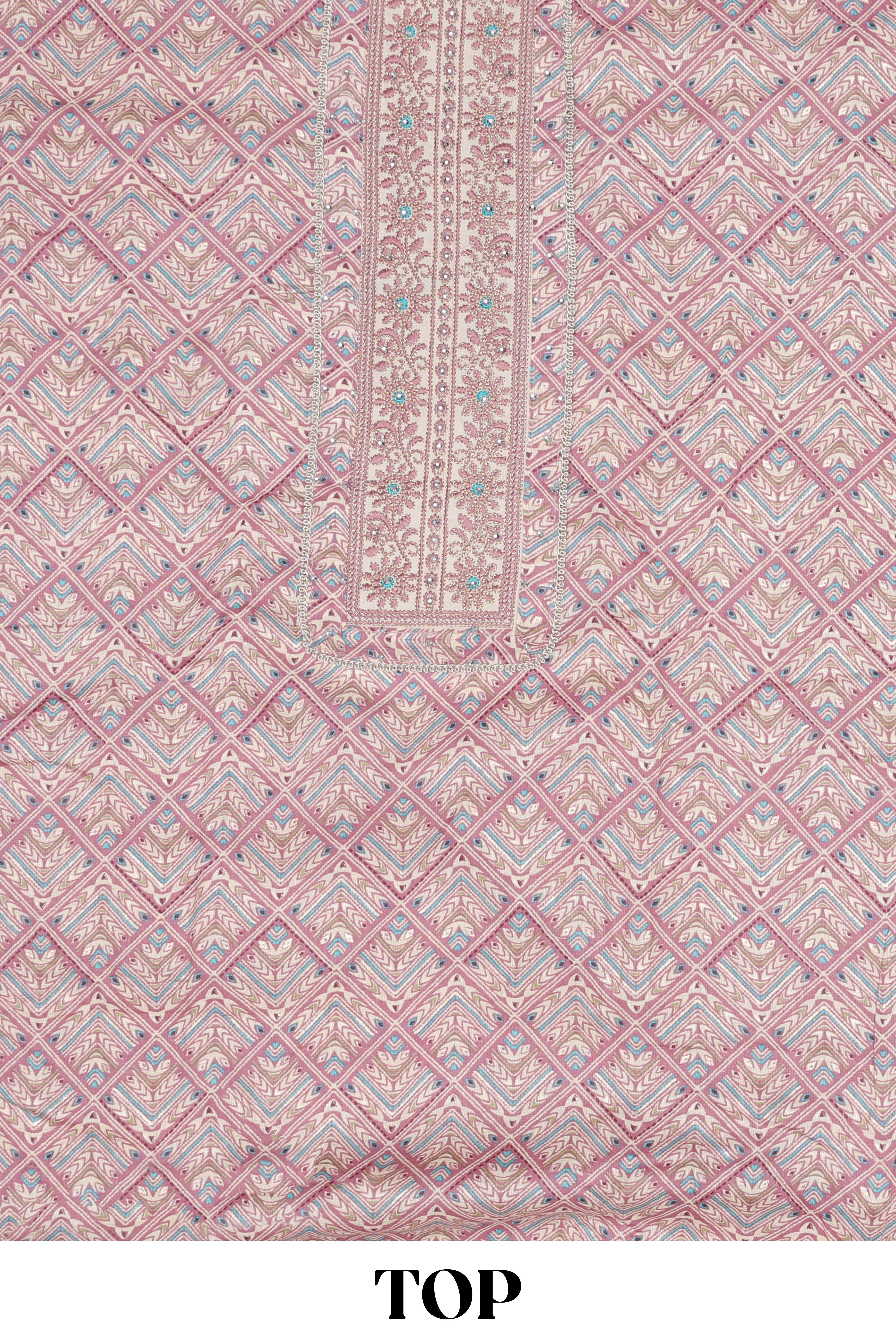 Violet cotton geometric embroidery dress material
