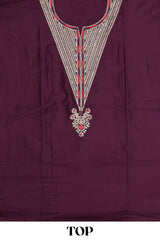 Violet cotton silk embroidered dress material