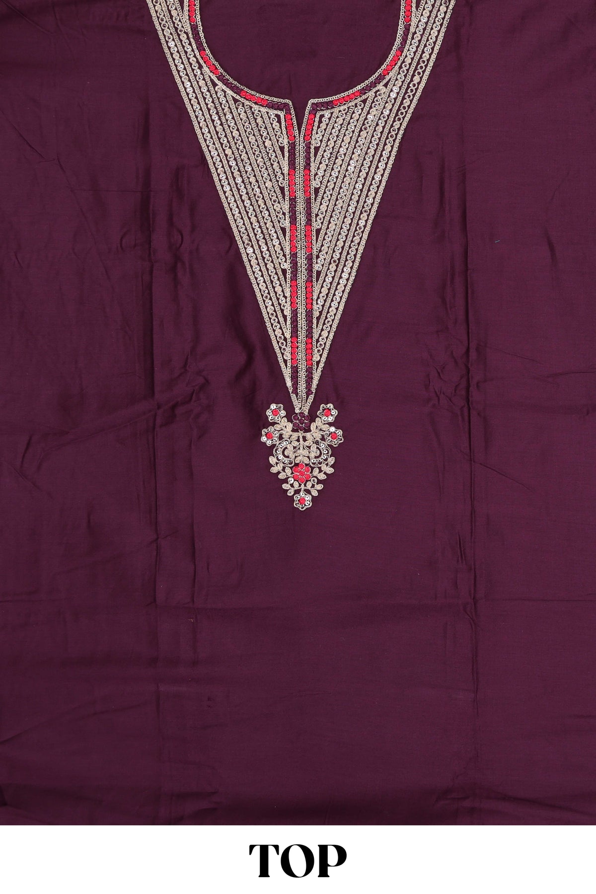 Violet cotton silk embroidered dress material