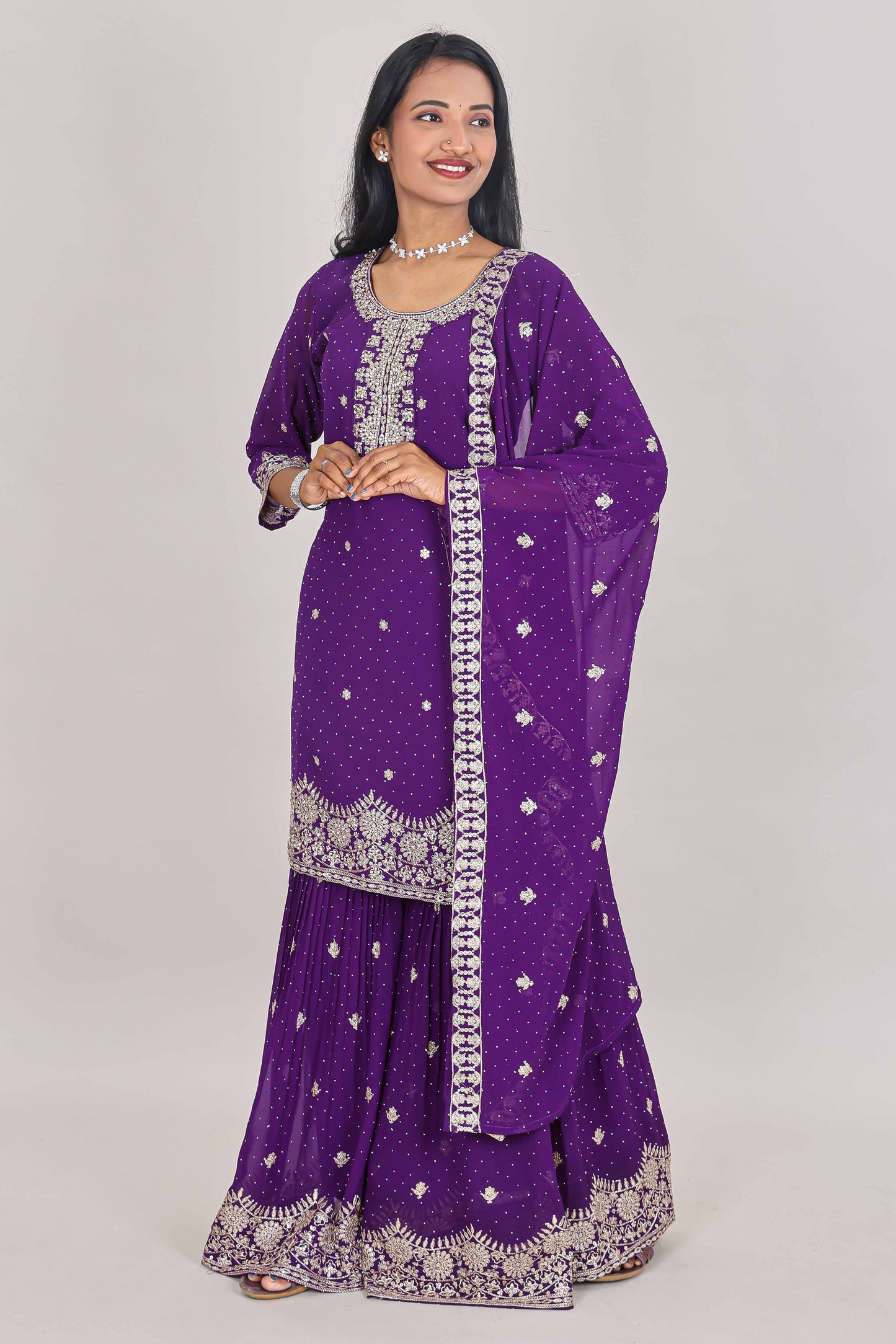 Violet embroidered sharara