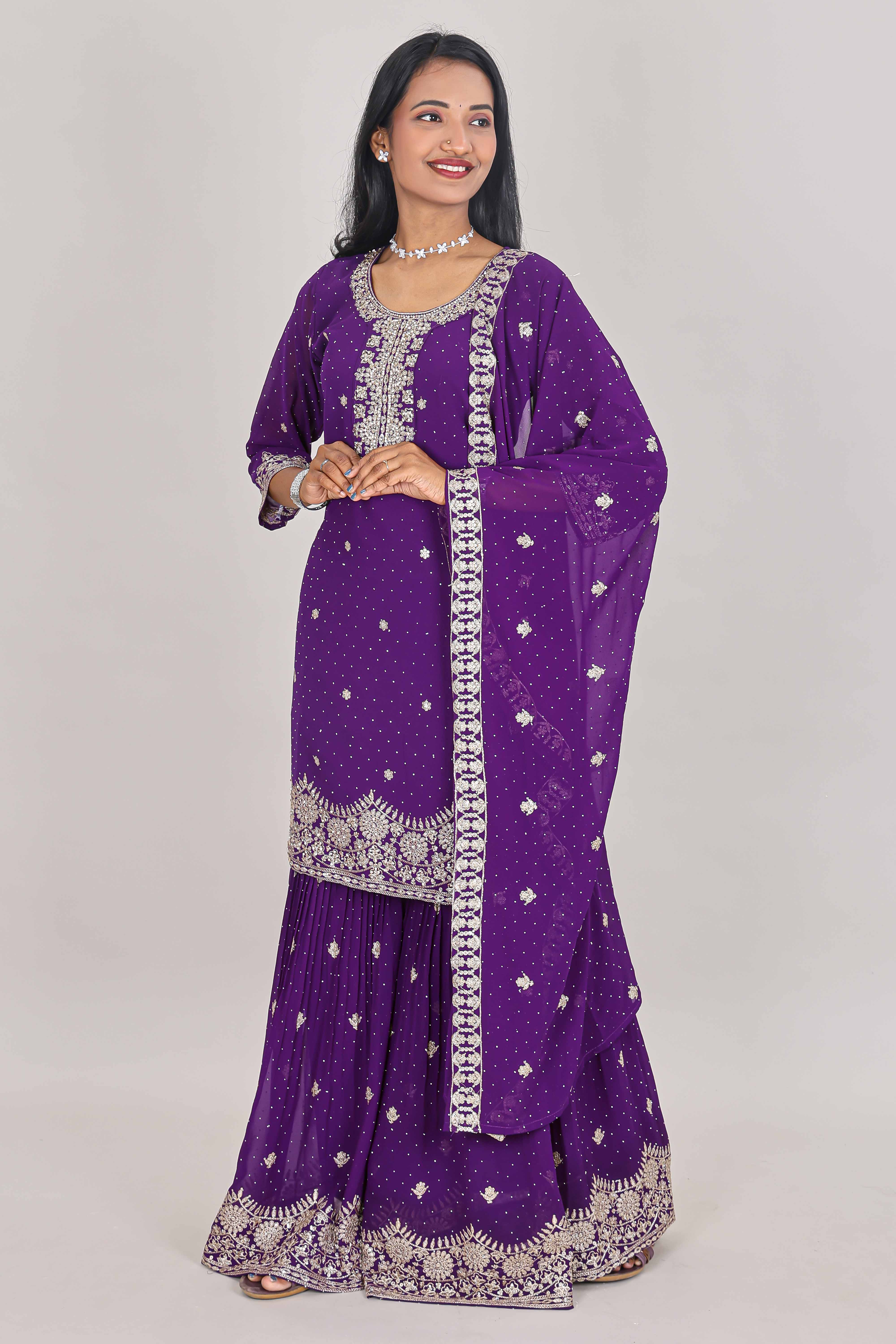 Violet embroidered sharara