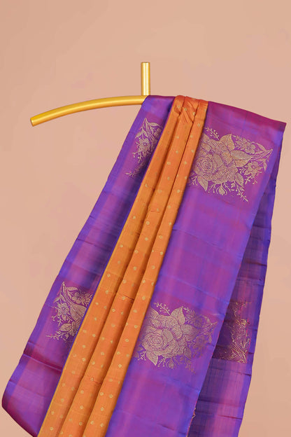 Violet orange bordered silk saree