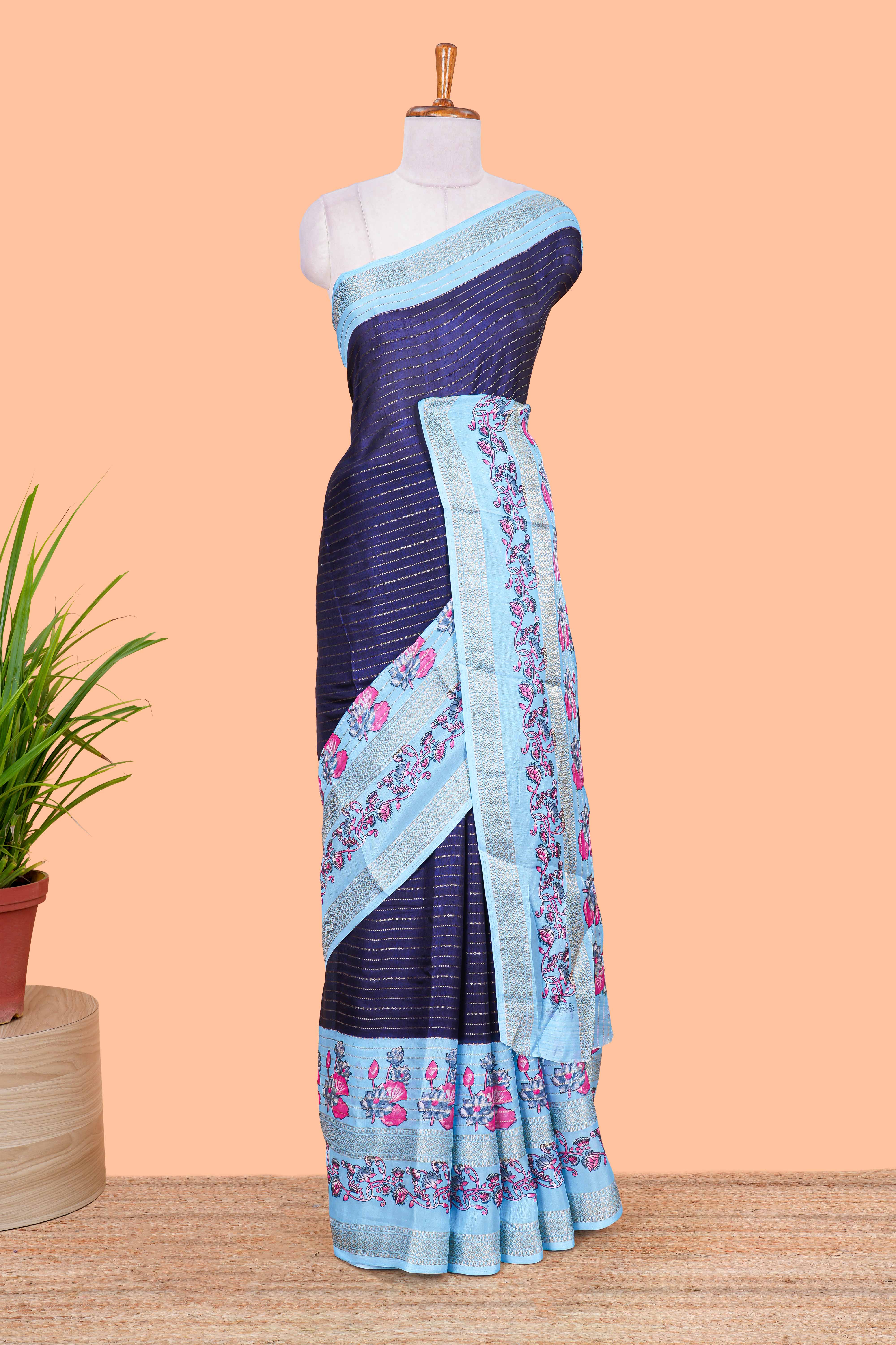 Violet silk drape saree