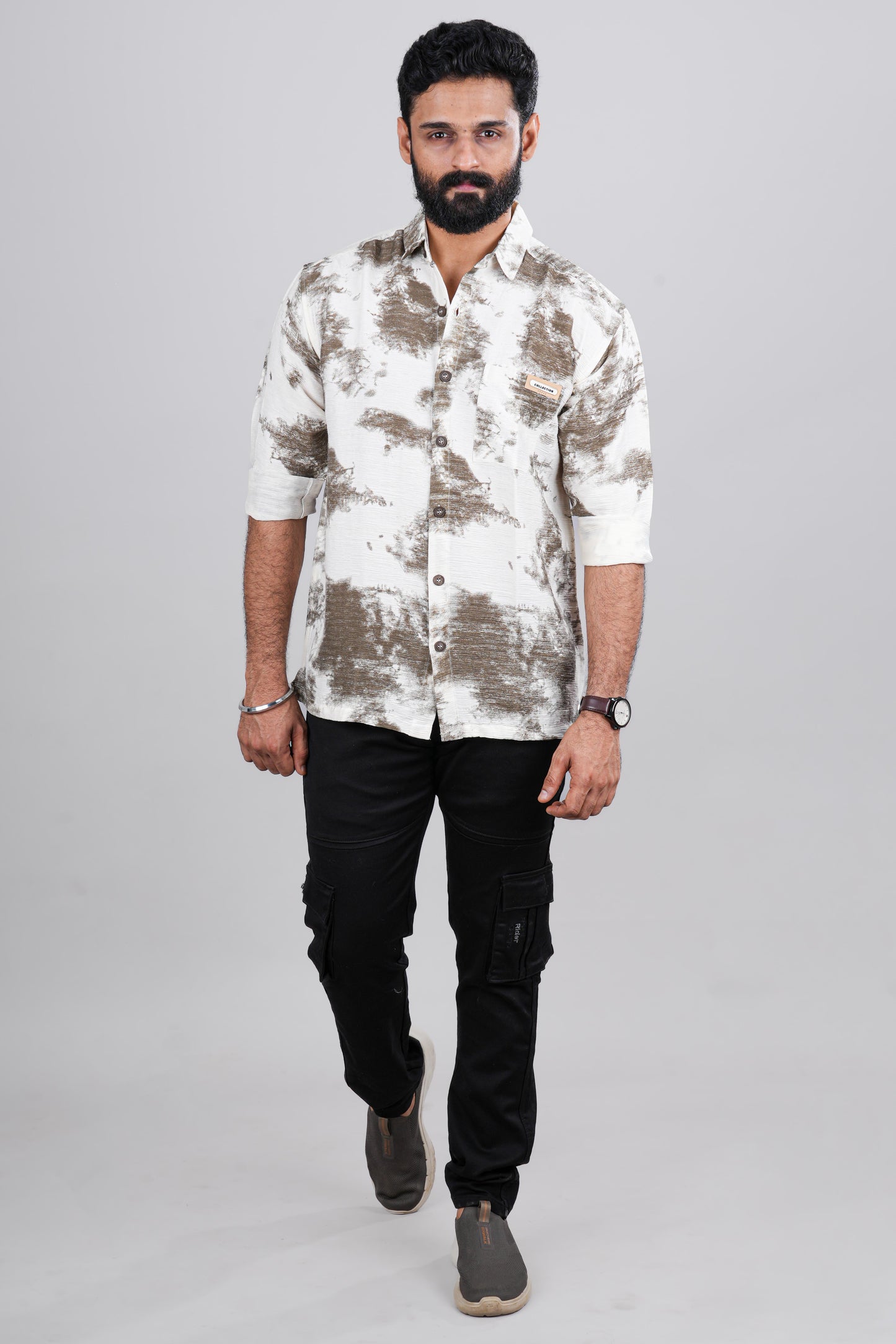 White abstract print shirt