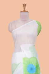 White borderless linen cotton saree