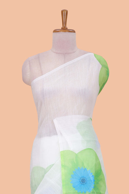 White borderless linen cotton saree