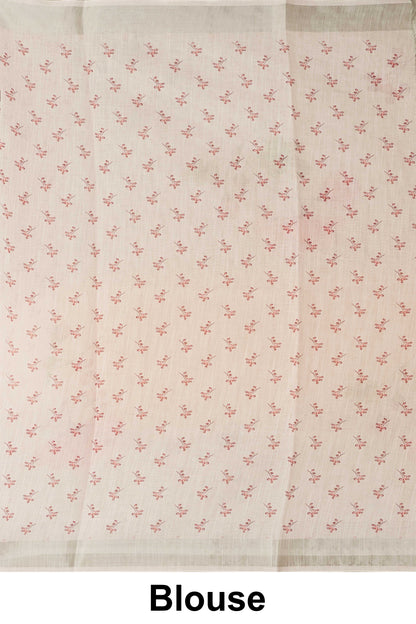 White digital print linen saree with blouse