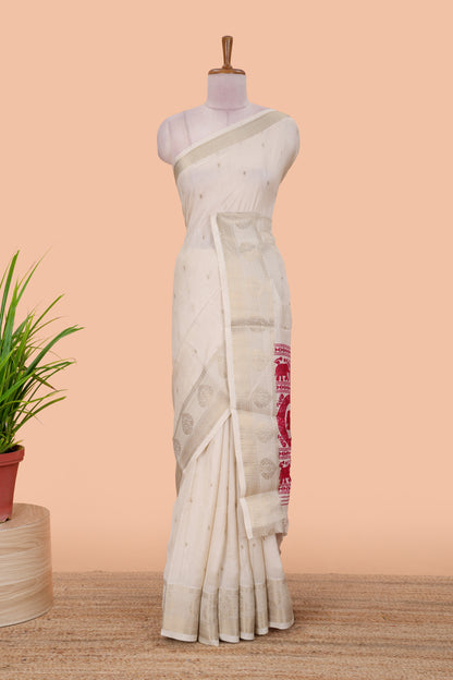 White dola silk zari butta saree
