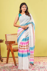 White elegant linen cotton saree