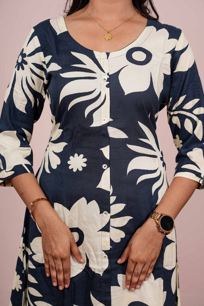 White embroidered neckline suit set