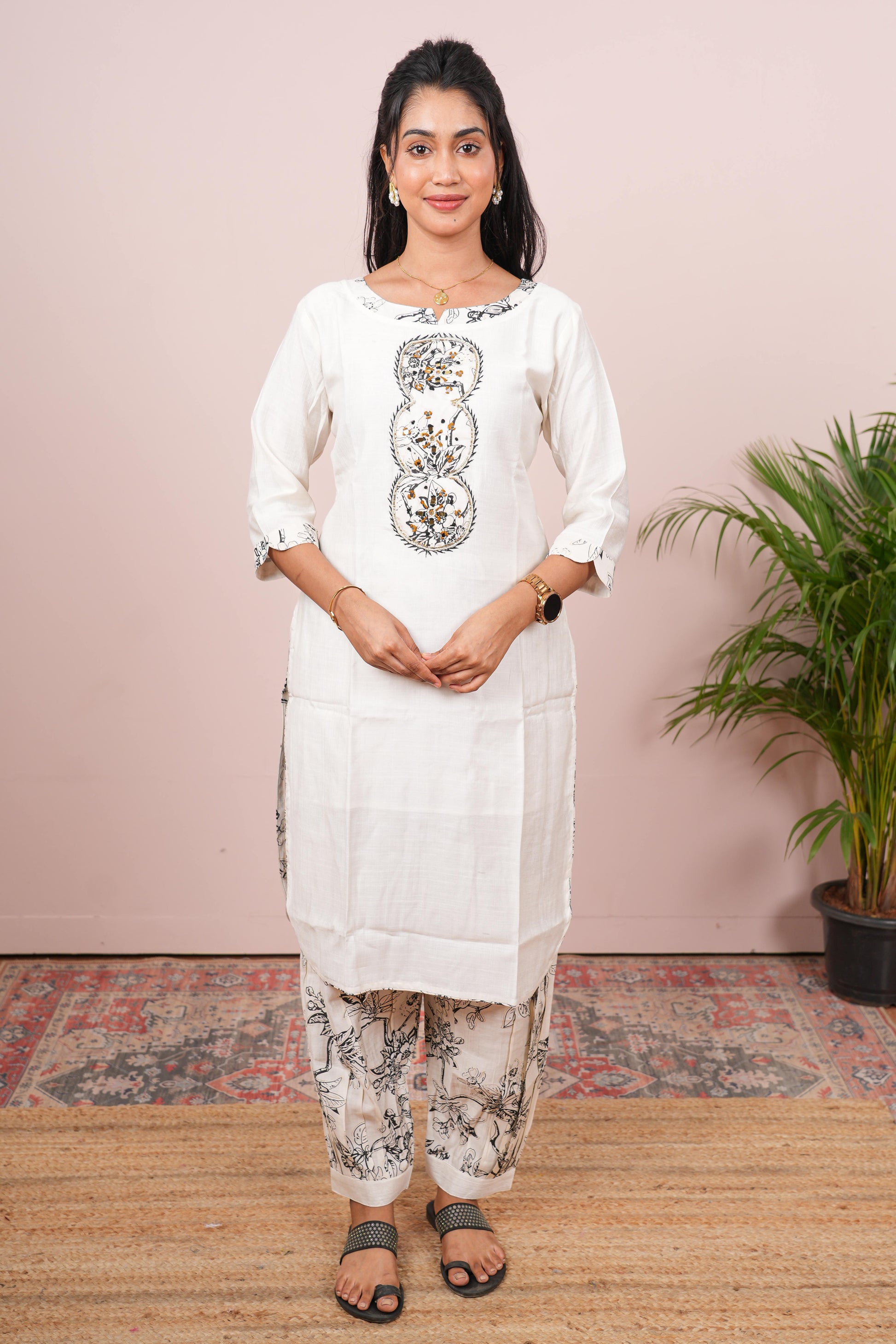White floral embroidered salwar suit set