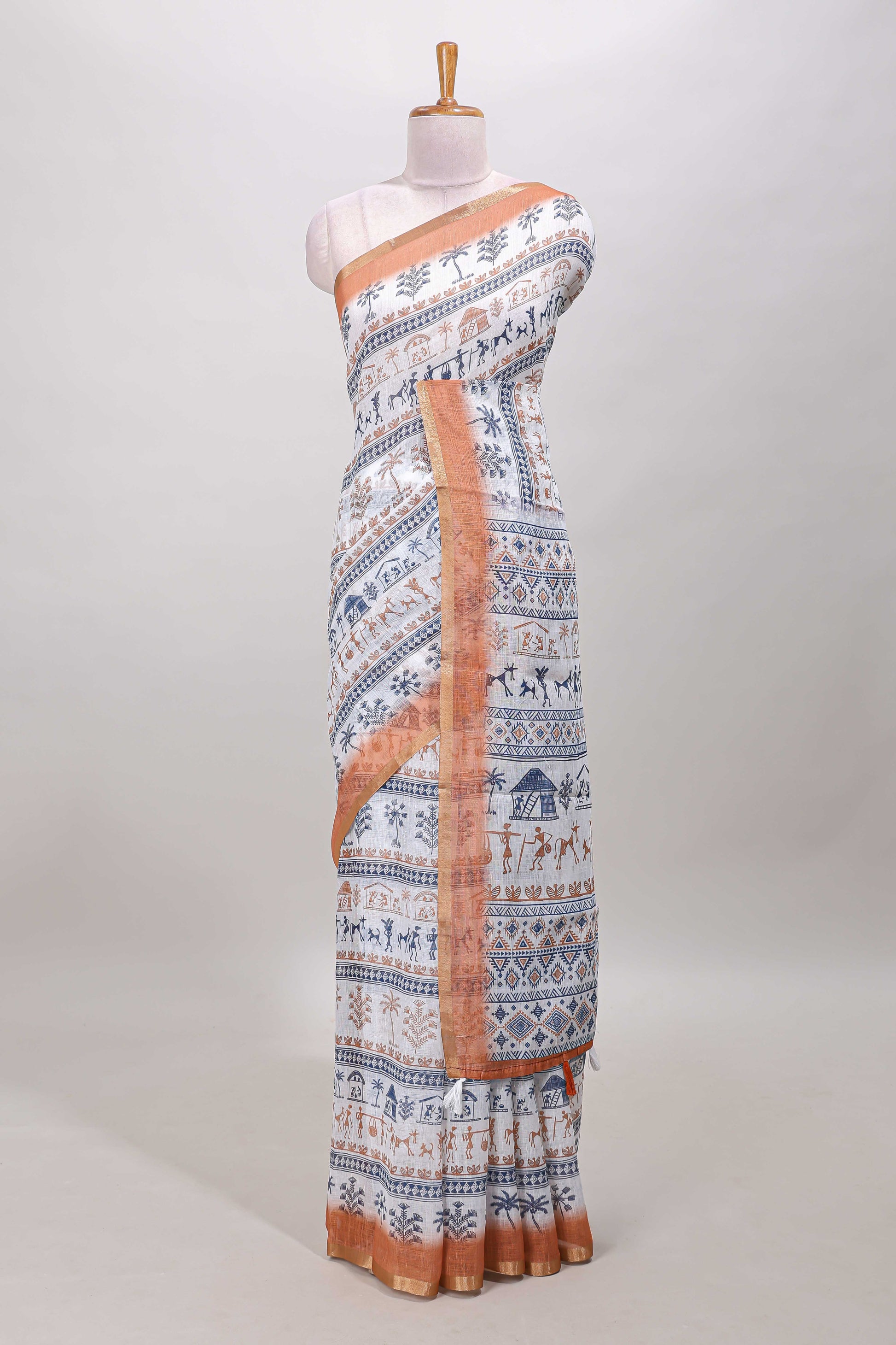 White linen cotton saree